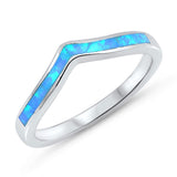 Lab Created Blue Opal Thumb Chevron Stackable .925 Sterling Silver Ring