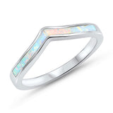 Lab Created White Opal Thumb Chevron Stackable .925 Sterling Silver Ring