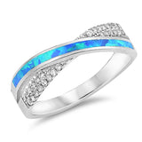 Blue Opal & Cz Criss Cross .925 Sterling Silver Ring