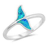 Blue Opal Whale Tail .925 Sterling Silver Ring