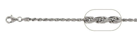 050-2.5MM Rhodium Plated Rope Chain .925  Solid Sterling Silver Available in 7"-28" inches