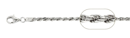 060-3.0MM Rhodium Plated Rope Chain .925  Solid Sterling Silver Available in 8"-28" inches NEW