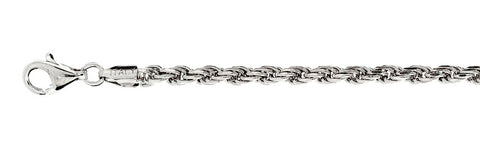 080-4MM Rhodium Plated Rope Chain .925  Solid Sterling Silver Available in 8"-28" inches