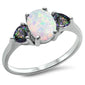 White Opal & Rainbow Cz .925 Sterling Silver Ring SIze 4-11