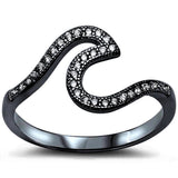  Black Plated Cubic Zirconia Wave .925 Sterling Silver Ring