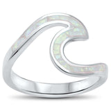 Wave Ocean Beach White Opal .925 Sterling Silver Ring sizes 4-12