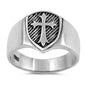 <span>CLOSEOUT! </span>Men's Solid Medieval Shield Cross Band .925 Sterling Silver Ring