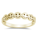 Yellow Gold Plated Smiley Faces .925 Sterling Silver Ring