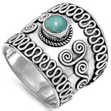Turquoise Bali Braided Band .925 Sterling Silver Ring