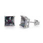 Square Rainbow Topaz Cubic Zirconia Casting Stud .925 Sterling Silver Earrings 2MM-10MM Available