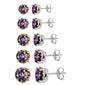 Round Rainbow Topaz Cubic Zirconia Casting Stud .925 Sterling Silver Earrings 2MM-10MM Available