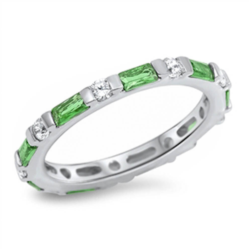 <span>CLOSEOUT!</span> Cz and Emerald Band .925 Sterling Silver Ring Sizes 4-5