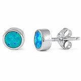 Bezel Blue Opal Stud Earrings .925 Sterling Silver