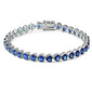 Blue Sapphire Heart Cz Gemstone Bracelet Solid .925 Sterling Silver