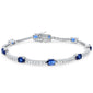 Oval Blue Sapphire & Cz .925 Sterling Silver Bracelet