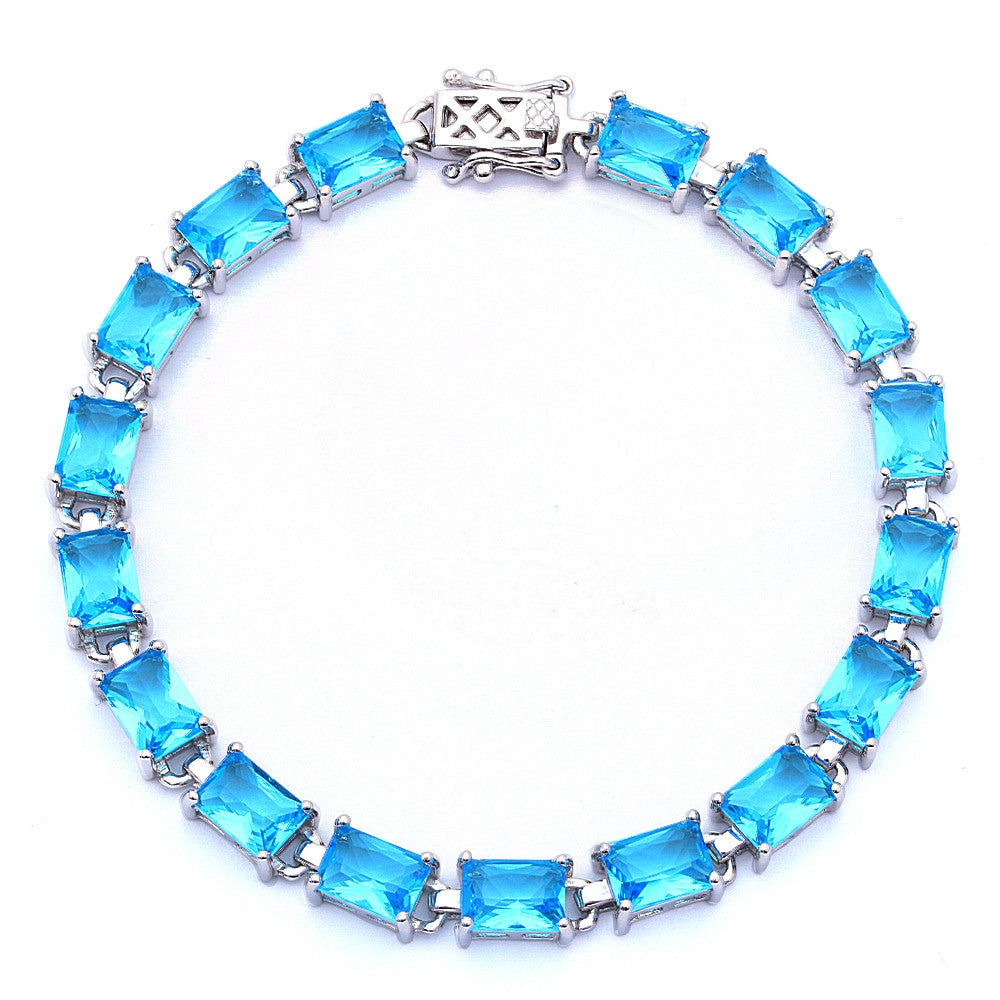 17.50ct Radiant Cut Blue Topaz .925 Sterling Silver Bracelet 7 1/4"