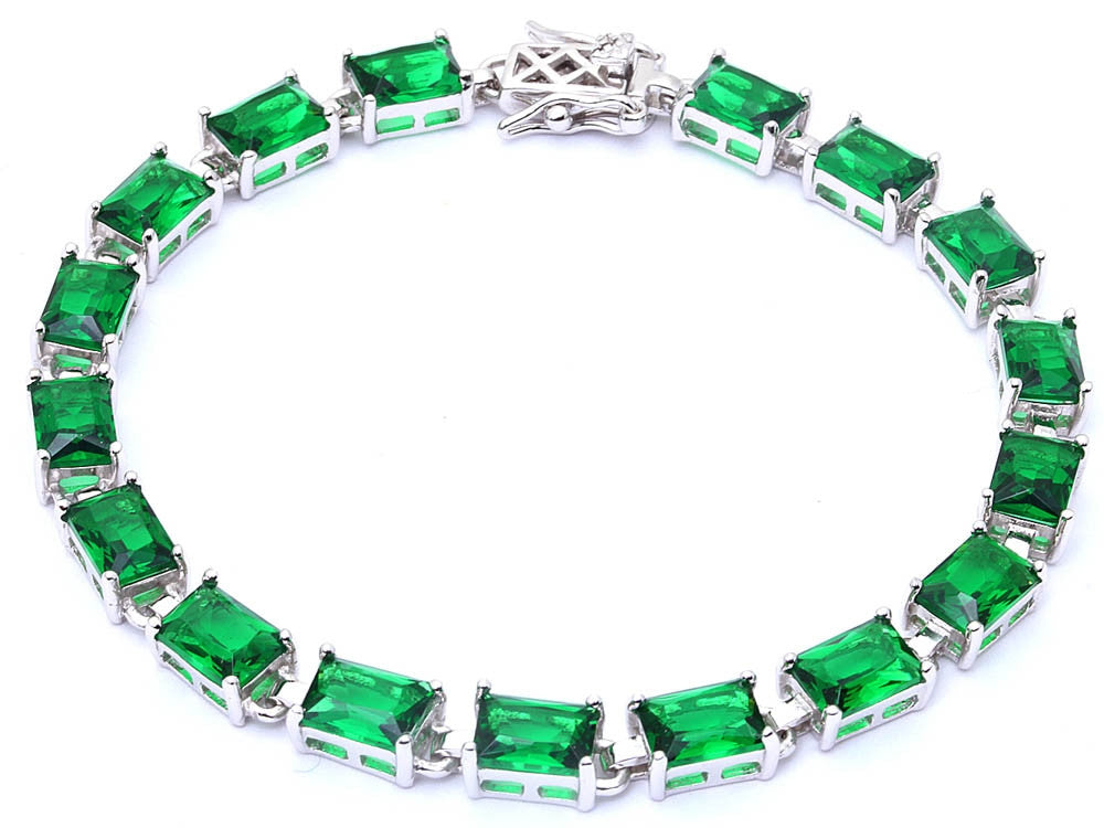 17.50ct Radiant Cut Emerald .925 Sterling Silver Bracelet 7 1/4"
