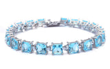 24CT Princess Cut Aquamarine .925 Sterling Silver Bracelet