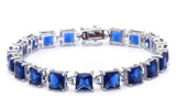 24CT Princess Cut Blue Sapphire .925 Sterling Silver Bracelet