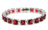24CT Princess Cut Garnet .925 Sterling Silver Bracelet