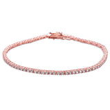 2MM Round Rose Gold Plated 4 prong Tennis Cz  .925 Sterling Silver Bracelet