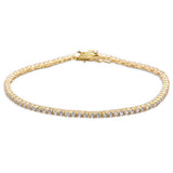 2MM Round Yellow Gold Plated 4 prong Tennis Cz  .925 Sterling Silver Bracelet