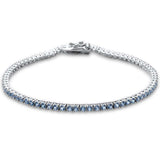 2.5MM ROUND 4 prong Tennis Aquamarine Cubic Zirconia  .925 Sterling Silver Bracelet 7.25"