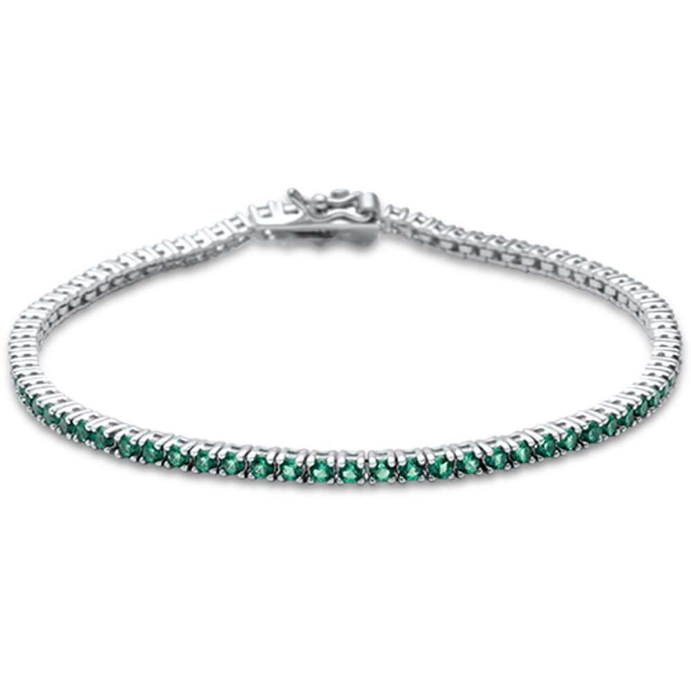 2.5MM ROUND 4 prong Tennis Emerald Cubic Zirconia  .925 Sterling Silver Bracelet 7.25"