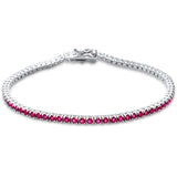 2.5MM ROUND 4 prong Tennis Ruby Cubic Zirconia  .925 Sterling Silver Bracelet 7.25"