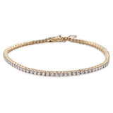 2.5MM ROUND 4 prong Tennis Yellow Gold Plated Cubic Zirconia  .925 Sterling Silver Bracelet 7.25"