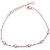 Rose Gold Plated 5 Bezel Set Cubic Zirconia .925 Sterling Silver Bracelet