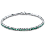 2.5MM Square Bezel Emerald .925 Sterling Silver Tennis Bracelet 7.5"