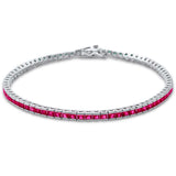2.5MM Square Bezel Ruby .925 Sterling Silver Tennis Bracelet 7.5"