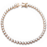 3MM Round Yellow Gold Plated 3 Prong Cubic Zirconia  .925 Sterling Silver Bracelet 7.25"