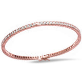 2MM Round Rose Gold Plated Round Cut Fine Cubic Zirconia .925 Sterling Silver Bangle Bracelet