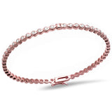 Rose Gold Plated Round Bezel Cubic Zirconia .925 Sterling Silver Bangle Bracelet
