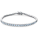 Elegant Round Aquamarine  .925 Sterling Silver Tennis Bracelet 7" Long