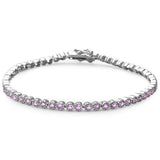 Elegant Round Pink Topaz .925 Sterling Silver Tennis Bracelet 7" Long