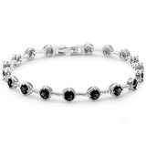 Elegant 7" Round Black Onyx .925 Sterling Silver Tennis Bracelet