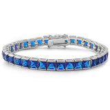 Elegant 7" 4mm Princess Blue Sapphire .925 Sterling Silver Bracelet
