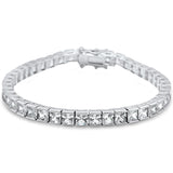 Elegant 4mm Princess Cut Bar Set .925 Sterling Silver Tennis Bracelet 8" Long