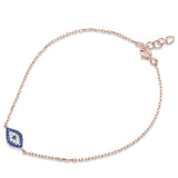 Trendy! Rose Gold Plated Blue Sapphire Evil Eye .925 Sterling Silver Bracelet