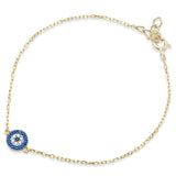 Trendy! Yellow Gold Plated Blue Sapphire & Cz .925 Sterling Silver Bracelet
