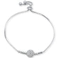 Micro Pave Round Cubic Zirconia .925 Sterling Silver 7-9" Adjustable Toggle Bola Bracelet
