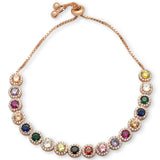 Rose Gold plated Round Multicolor Gemstones CZ .925 Sterling Silver 7-9" Adjustable Toggle Bola Bracelet