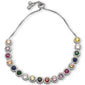 Round Multicolor Gemstones CZ .925 Sterling Silver 7-9" Adjustable Toggle Bola Bracelet