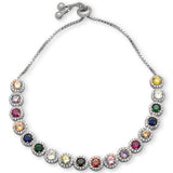 Pulsera de bola ajustable de 7-9" de plata de ley 925 con circonitas cúbicas de gema multicolor redonda