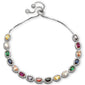 Oval Multicolor Gemstones CZ .925 Sterling Silver  7-9" Adjustable Toggle Bola Bracelet