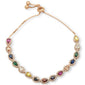 Rose Gold plated Pear Multicolor Gemstones CZ .925 Sterling Silver 7-9" Adjustable Toggle Bola Bracelet