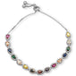 Pear Multicolor Gemstones CZ .925 Sterling Silver 7-9" Adjustable Toggle Bola Bracelet